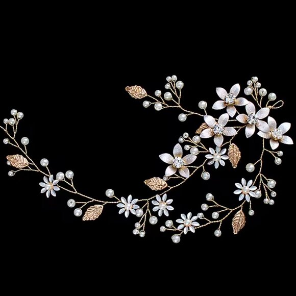 Gold blossom hair decoration for wedding - Picture 2 of 2